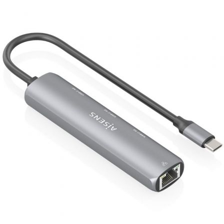 AISENS Dock USB-C a Ethernet Gigabit + Hub 3xUSB-C, Gris, 15cm